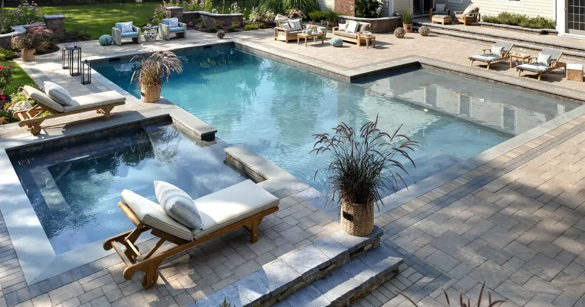 rectangular pool with spa